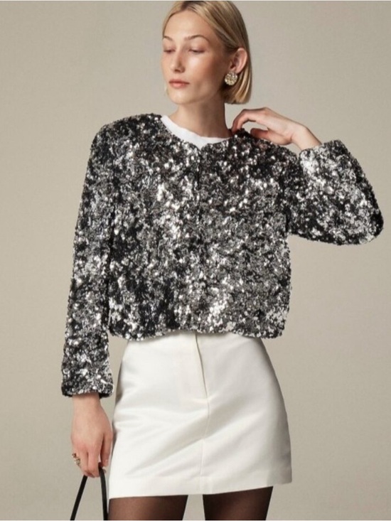 J. Crew Jackets & Blazers - J. Crew Collection Silver Sequin Cropped Jacket NWT